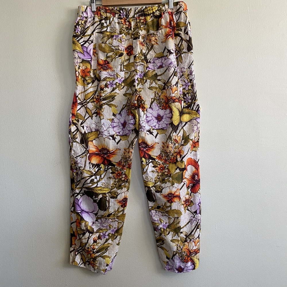 Chico's Womens Boho Linen Floral Straight Leg Pants Size 10‎ Coastal Lagenlook - Picture 4 of 11